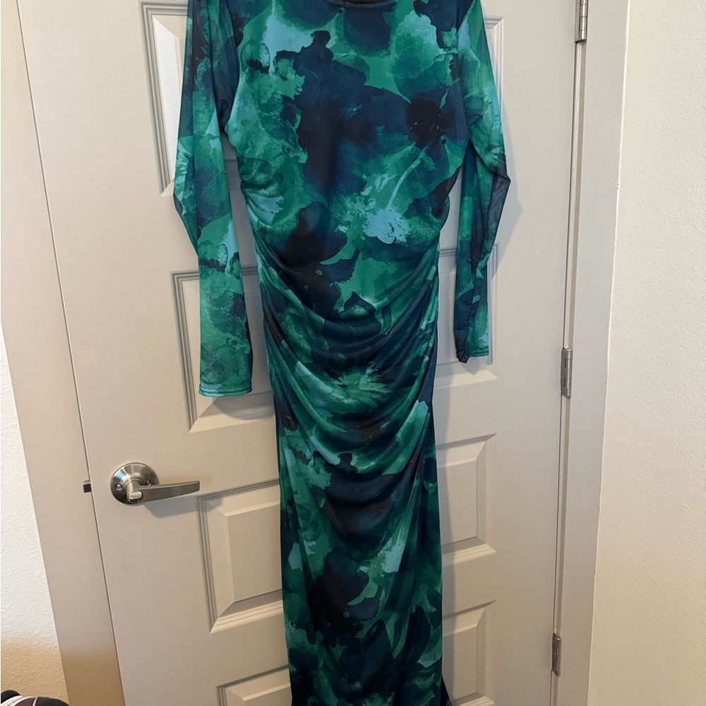 AX Paris Teal Floral Long Sleeve Dress